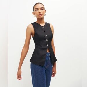 Reformation Black linen Sleeveless Aspen vest